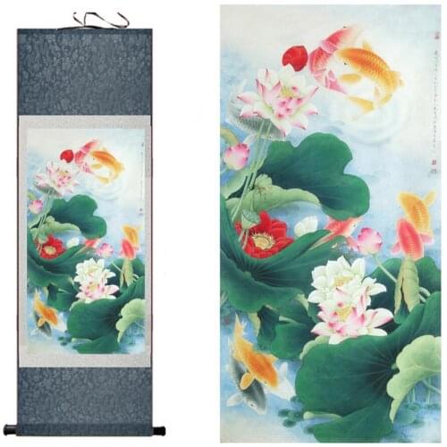 Traditional silk art painting Fish playing in the Water Chinese Art Painting Home Office Decoration Chinese painting