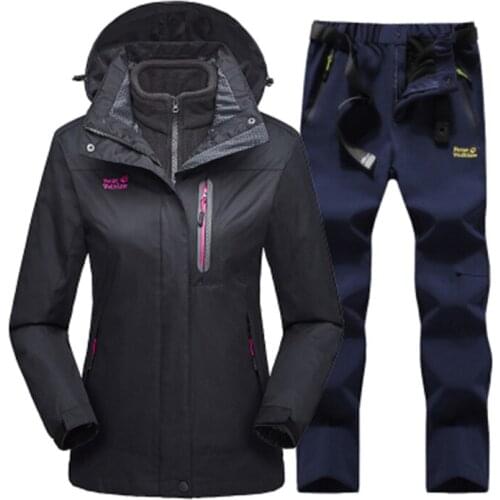 Outdoor ski suit women 3-in-1 removable Hiking jacket & Hiking Pants female Fleece liner coat thick thermal mountaineering suit