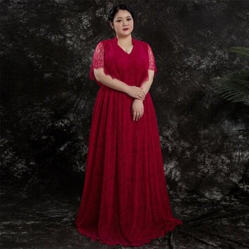 Evening Dresses A-line V-Neck Short Sleeve Vintage Simple Women Party Dress Floor-length Lace New Plus Size Formal Gowns D438