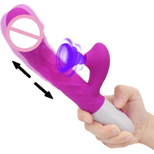 Vagina G Spot Stimulate Vibrators Rabbit Vibrator Heating Telescopic Rotating Dildo 3 In 1 Clitoris Sucking Sex Toys for Women