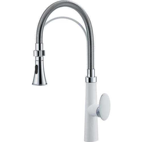 Free ship chrome White color pull out kitchen faucet mixer tap Single hole /handle deck mounted luxury faucet
