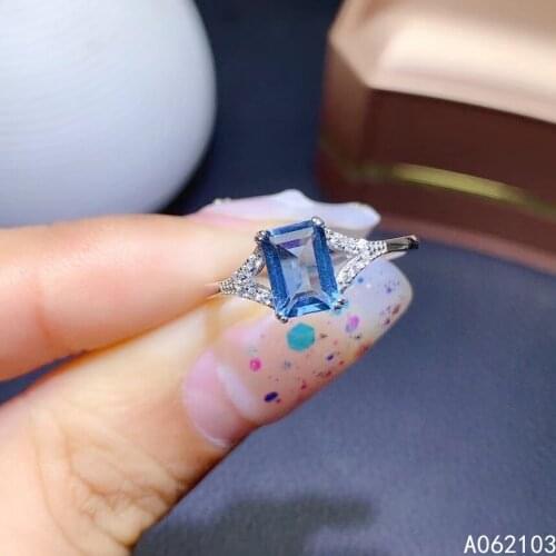 KJJEAXCMY fine jewelry 925 sterling silver inlaid natural London Blue Topaz Womens men lovely square gem adjustable ring suppor