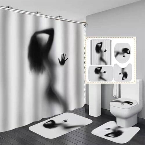Nude Women Shadow Shower Curtain With Hook hot Sexy Girl Bathroom Set Non-slip Carpet Toilet Cover Pad Bath Mat for Home Decor