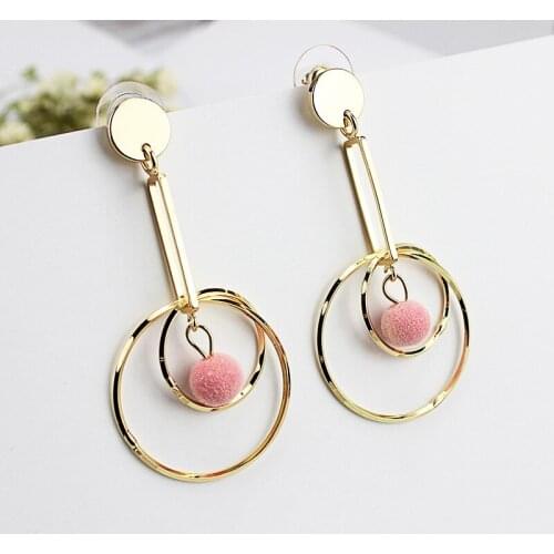 Hot Fashion Alloy Round Tassel Stud Earring For Women Gold Color Double Circle Earrings Woman Hair Ball Earring Jewelry