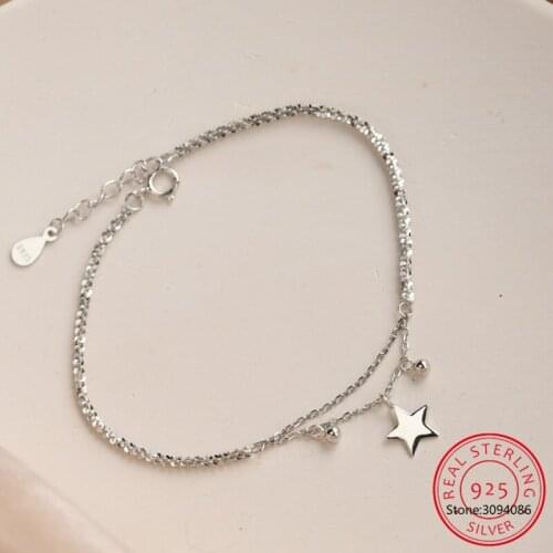 925 Sterling Silver Shiny Chain Stars Bracelet For Women Simple Korean Cute Jewelry Wedding Accessories S-B563
