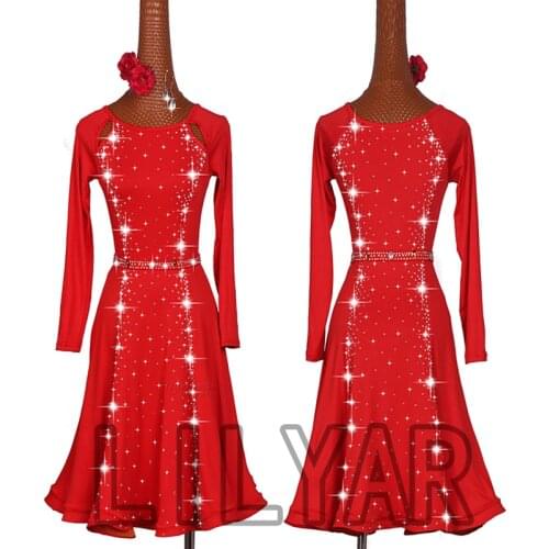 Female sparkly latina dance dress female modern dance dresses professional lady latin skirt samba salsa dance costume stage wear