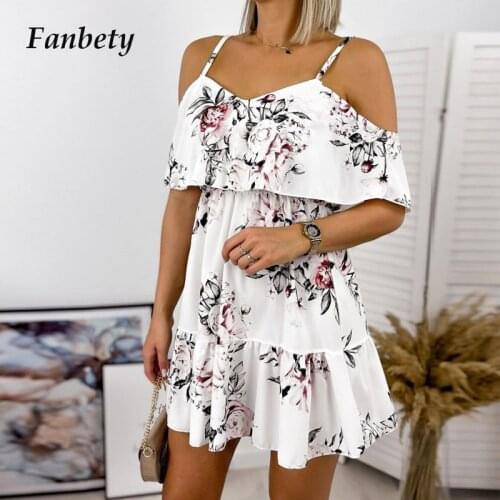 Casual Floral Print Backless Ruffle Dress Women Sexy Off Shoulder Sling Mini Dress 2021 Summer Elegant V Neck Lady Party Dress