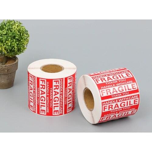 1 Rolls/500 Labels,Handle with Care Fragile Thank You, Red Warning Shipping Packing Label Stickers 2" x 3" Inches