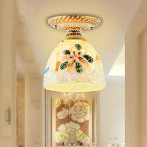 Mini 1 pcs Tiffany Ceiling Lights stained Glass shade Led Ceiling Lamp With Soothing Lampshade For Bedroom Aisle Balcony Lamp
