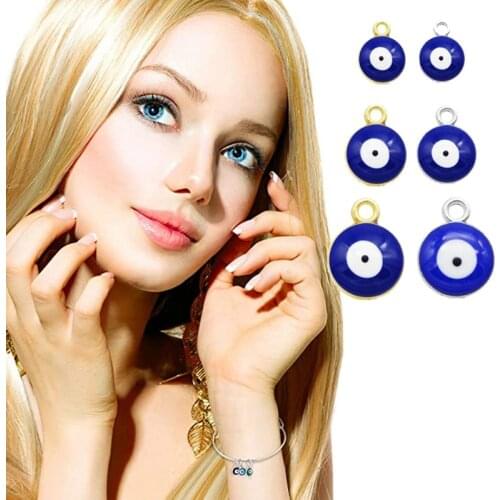 10 PCs Blue Eyes Single Hanging Drip Pendant Evil Eye Charms Pendants Connectors Links Alloy Pendant Bracelet Pendant
