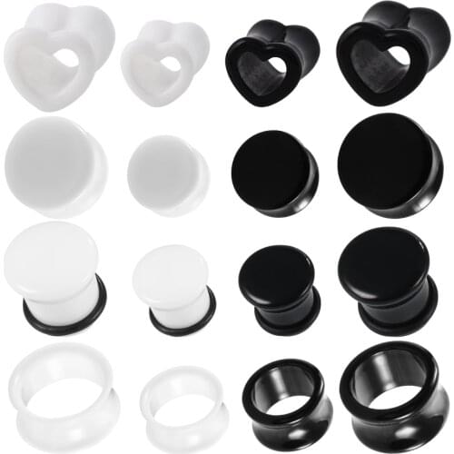 2pcs/lot Black & White Heart Acrylic Flesh Tunnel Plug Jewelry Ear Stretcher Expander Saddle Plug Piercings Ear Gauge Earlets