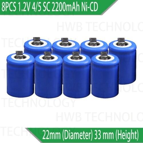 8PCS/lot Ni-Cd 1.2V 2200mAh 4/5 SubC Sub 4/5SC Rechargeable Battery with Tab - Blue Power tools battery Free shipping