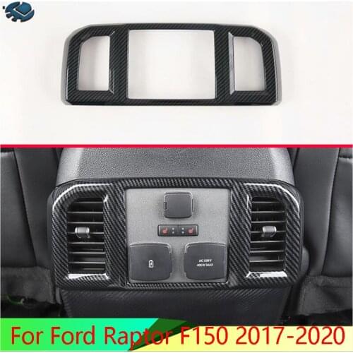 For Ford Raptor F150 2017-2020 Car Accessories Carbon Fiber Style Plated Armrest Box Rear Air Vent Frame Trim Cover