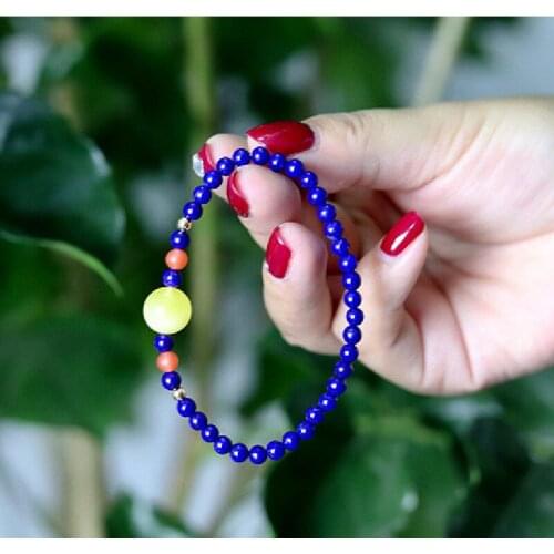 Natural 7A Lapis Lazuli Bracelet Womens Matching with Raw Mineral Beeswax South Red Bracelet and Transfer Bead Jewelry