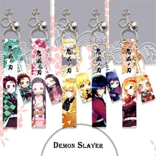 Demon Slayer Keychain Strap Luxury Kamado Tanjirou Kamado Nezuko Figurine Key Chain Lanyard Anime Cosplay Phone Keychains Gifts