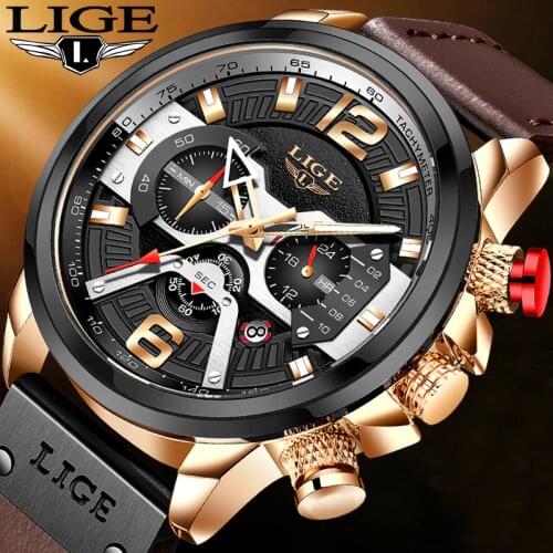 LIGE New Men Watches Top Brand Luxury Leather Chronograph Sport Watch For Mens Fashion Date Waterproof Clock Relogio Masculino