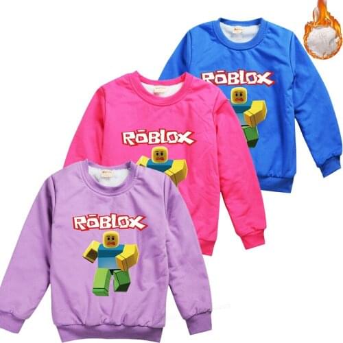 Robloxs Children Sweatshirts Kid Boy Girl Winter Thicken Plush Coat Cartoon Printed Round Neck Streetwear Cotton Pullovers Gift
