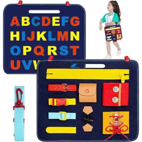 Toddler Busy Board Montessori Basic Skills Activity Early Education Toy for Boys Girls Learn to Dress,Spell,Travel&Sensory 2-4Y