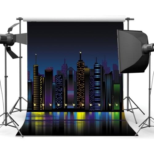 New York City Night View Backdrop Cartoon Backdrops Skyscraper Glitter Lights Photography Background