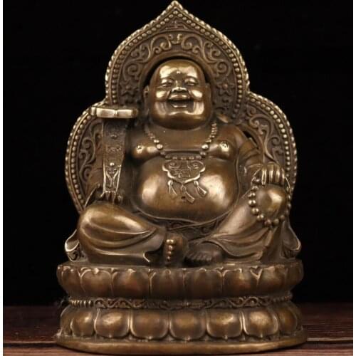 China archaize brass sit lotus maitreya Buddha crafts statue