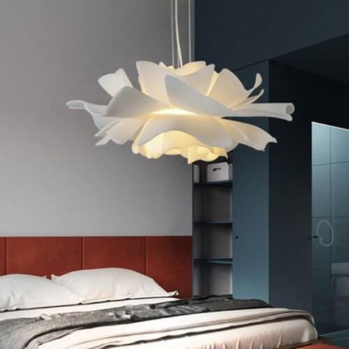 Creative LED White Flower Chandelier Nordic Restaurant Living Room Personality Girl Bedroom Clothing Store Line Hanging Lighting