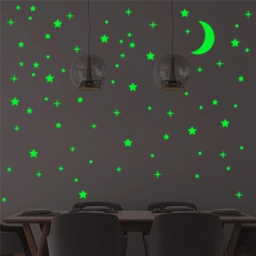 Creative stars moon luminous wall decals bedroom home decor green fluorescent wall stickers glow in the dark wallpaper
