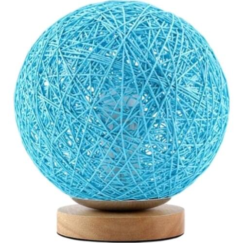 H7JB Round Hemp Ball Table Lamp Creative Handwoven Natural Rattan Bedside Lamp Bedroom Decoration Warm Night Light Birthday
