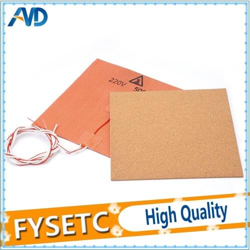 USA Material! 220V 500W Silicone Heater Pad Mat 200X200mm + Adhesive Cork Sheets 200*200*3mm Heated Bed Hot Plate For Prusa i3