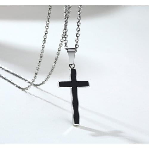 Vnox Minimalist Cross Pendants for Men Black Stainless Steel Necklace Jesus Christ Jesus Prayer Church Jewelry