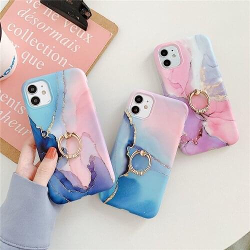 Phone Cases on sFor iPhone 7 8 Plus X XR XS Max 11 Pro Max SE 2020 Case Luxury IMD Marble with Ring Soft Silicone TPU Cover Capa