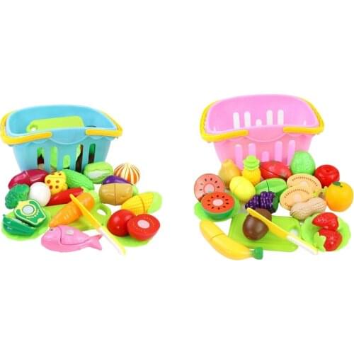 Set of 20 Cutting Fruits Vegetables Shopping Basket Play Food Educational