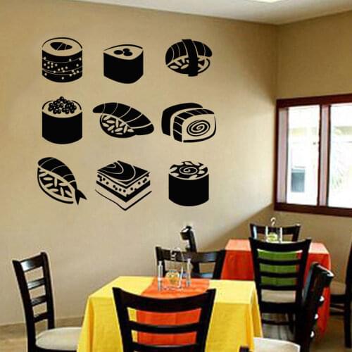 Food Sign Sushi Wall,decor,Rice,Fish,Chopsticks, Food,Roll,Cafe Decor,Japan Wall Decal,Window Sticker,Vinyl Sticker Handmade M14
