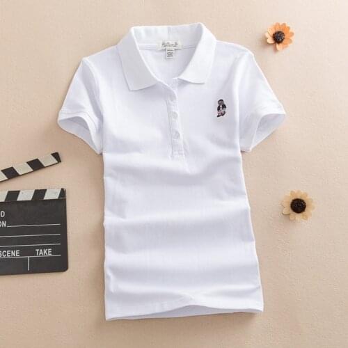 New Women Girl Summer Shirt Tops Tees Turn Down Collar Short Sleeve Cotton Tees Female Tops Mujer embroidery animal shirt Tops