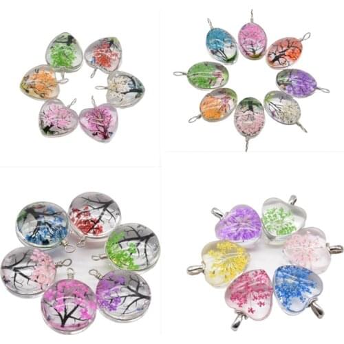 New Fashion Heart Shaped Dried Flower Ornaments Necklace Pendant Various Styles Jewelry Hand Making DIY Earrings Accessories Hot