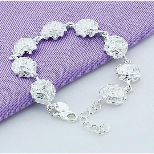 New 925 Silver Bracelet Delicate Rose Flower Girl Silver Bracelet Charm Jewelry Gift
