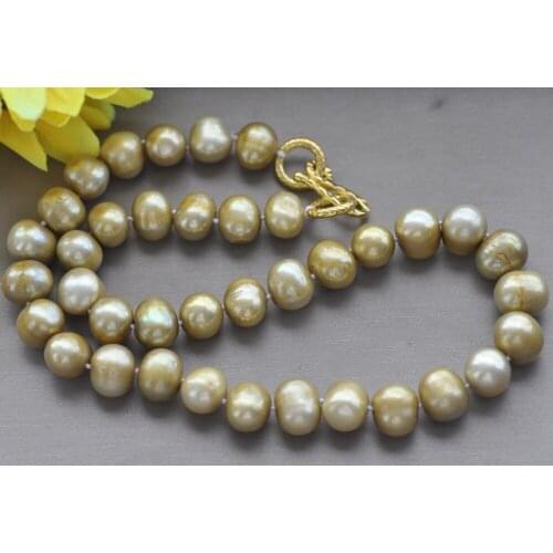 Z10555 18"~33" 11mm Champagne Round Freshwater Pearl Necklace
