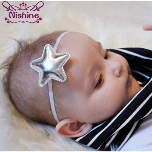 Nishine Pu Star Elastic Baby Kids Headband Shiny Pentagram Newborn Nylon Hairbands Children Girls Photoshoot Hair Accessories