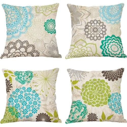 Simple Flower Wheel Linen Pillowcase 18x18in Car Back Cushion Covers Living Room Sofa Pillow Cover 45x45cm Home Decor