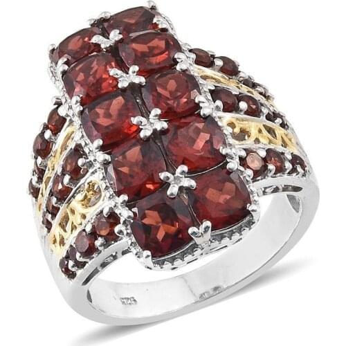 Luxury 2 Tone Gold Color Women Jewelry Red Zircon Bridal Rings for Wedding Engagement Set Gifts