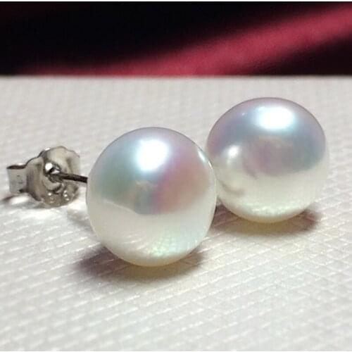 Genuine S925 Sterling silver Earrings Jewelry For Women Stud Earring 8-9mm pearl Top flawless High gloss Natural Freshwater