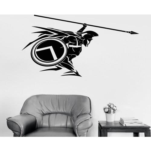 Spartan Warrior With Spear Helmet Vinyl Wall Stickers Home Decor Decal Art Mural Gift Removable
