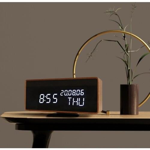 Vintage wood alarm clock led mute creative rechargeable bedside clock students use electronic clock lazy desktop clock