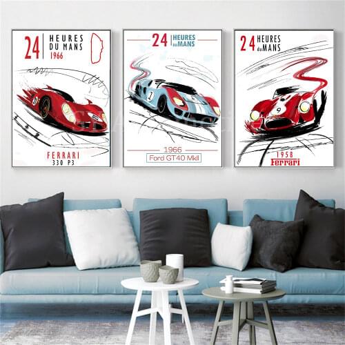24 Hours Of Le Mans Ford GT 40 Vintage Classic Car Poster Print On Canvas Painting Home Decor Wall Art Picture For Living Room