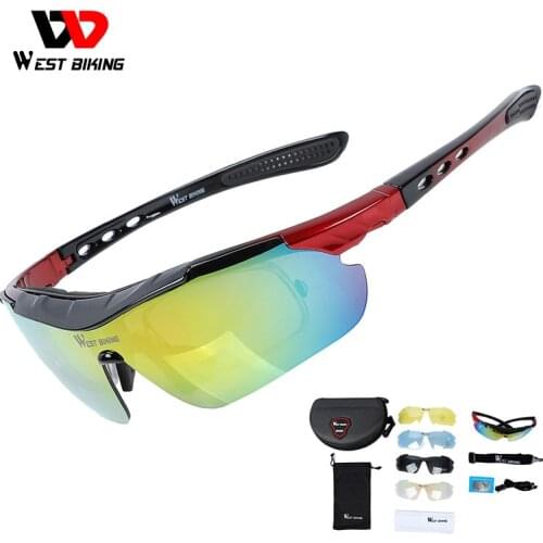 WEST BIKING Cycling Glasses Polarized Bike Bicycle Sunglasses 5 Lens Windproof Anti-Fog With Myopia Frame Sport MTB Bike Glasses