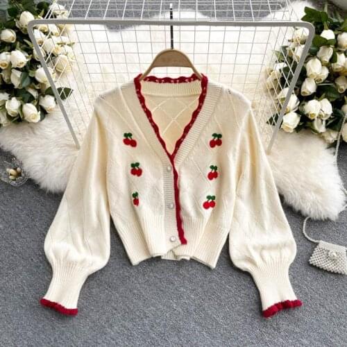 SINGREINY Sweet Embroidery Knitted Cardigan Female Casual Loose Long Sleeve Sweater Autumn Winter Korean College Style Outerwear