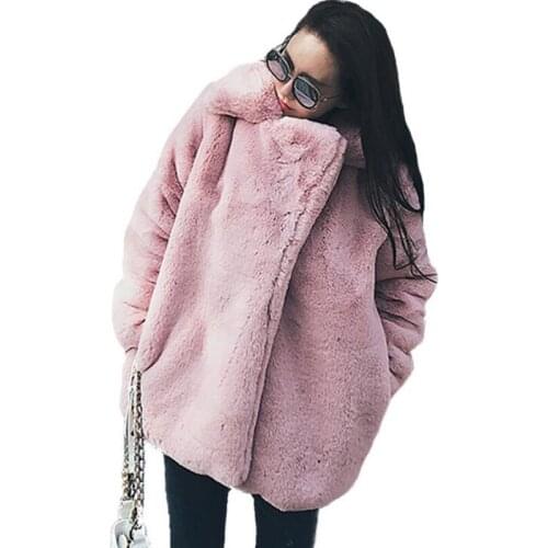 Winter High Quality Faux Fur Coat Women Thick Warm Plus Size Female Big Lapel Casual Plush Coats Overcoat Faux Fur Jacket Women