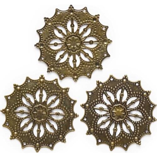 10/50 Piece Bronze Tone Filigree Hollow Round Wraps Jewelry Making DIY Connnector Embellishments Findings 43mm