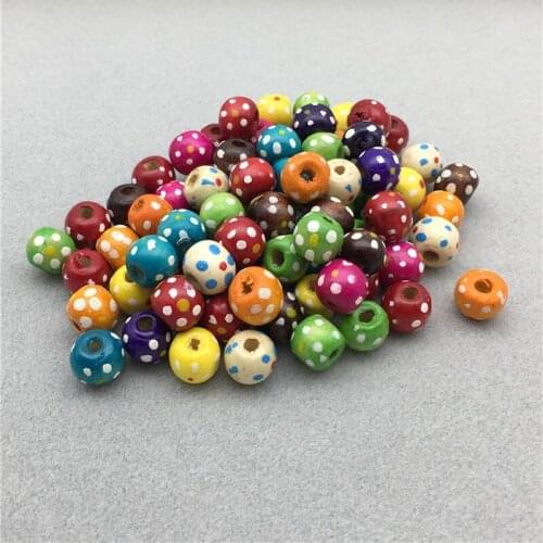 10mm 100pcs/lot Multicolor Wood Beads Spaced Point Pattern Wooden Beads for Jewelry Making Accessories DIY Children Jewelry Bead
