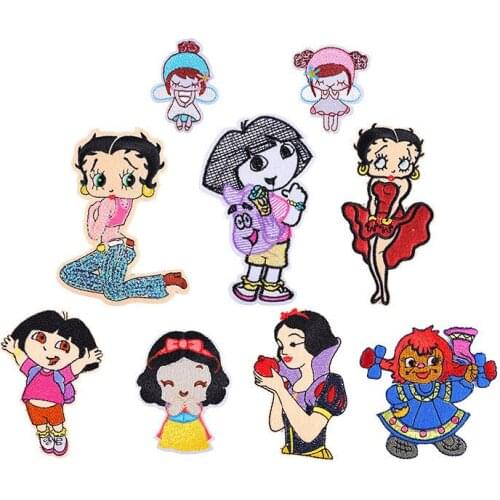 100pcs/lot Cartoon character girl Embroidery Patch Clothing Decoration Sewing Accessories craft Diy Iron Heat Transfer Applique