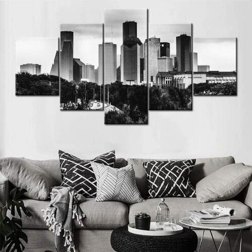 5 Panel Prints Art Wall Canvas Painting City Landscape Buildings Modern Posters Pictures Wall Decoration For Home Hotel